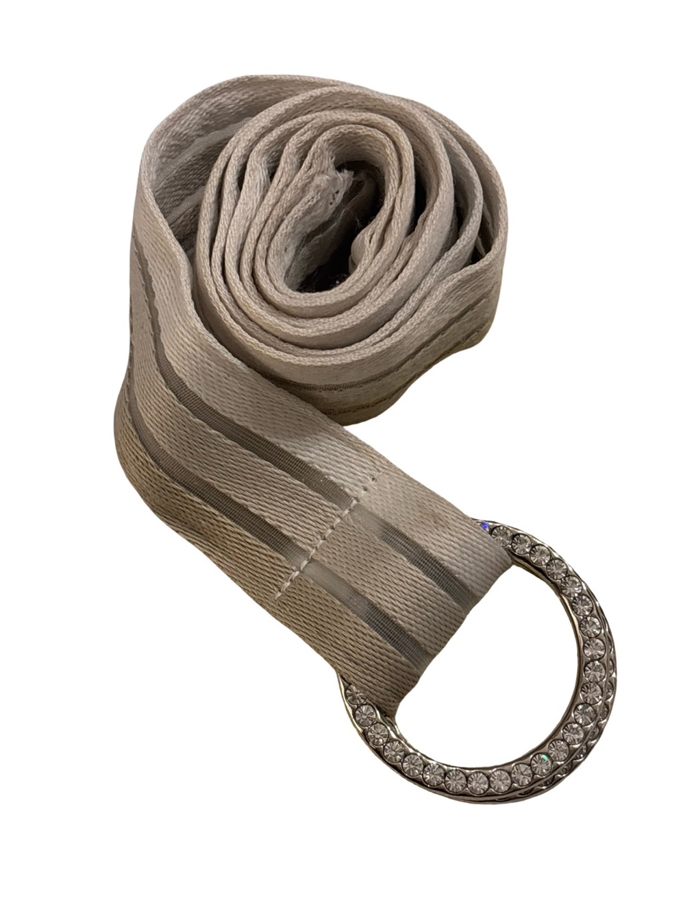 Vintage Neutral Canvas Web D-Ring Rhinestone Buckle Retro Boho Belt